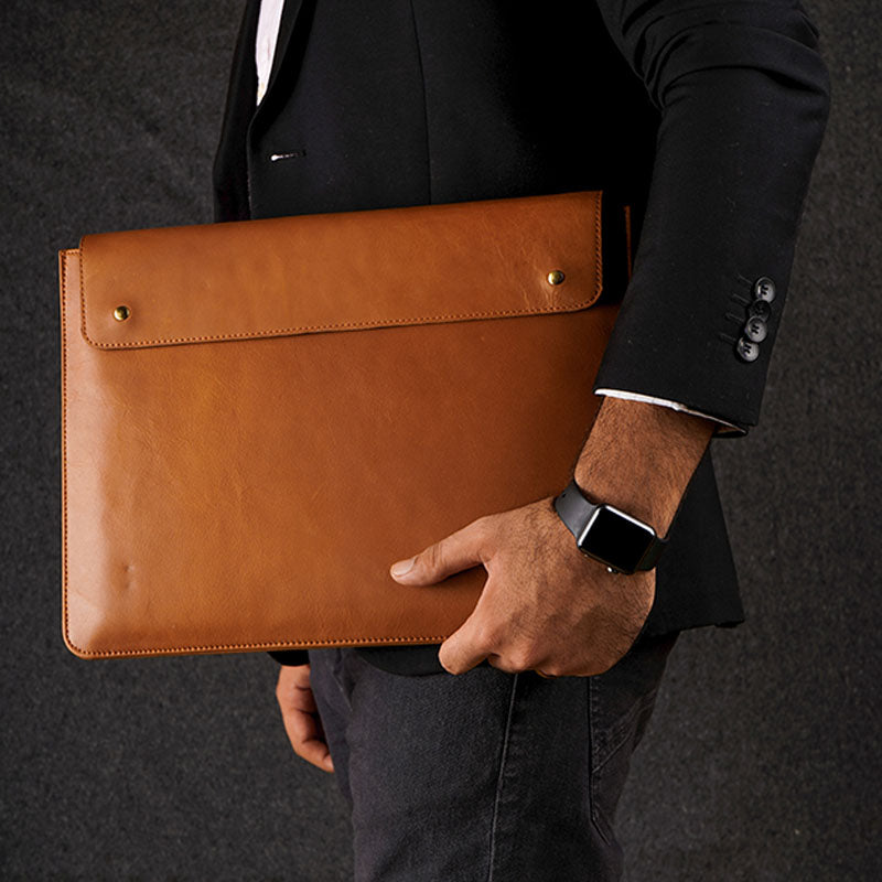 leather macbook sleeve front lifestyle 