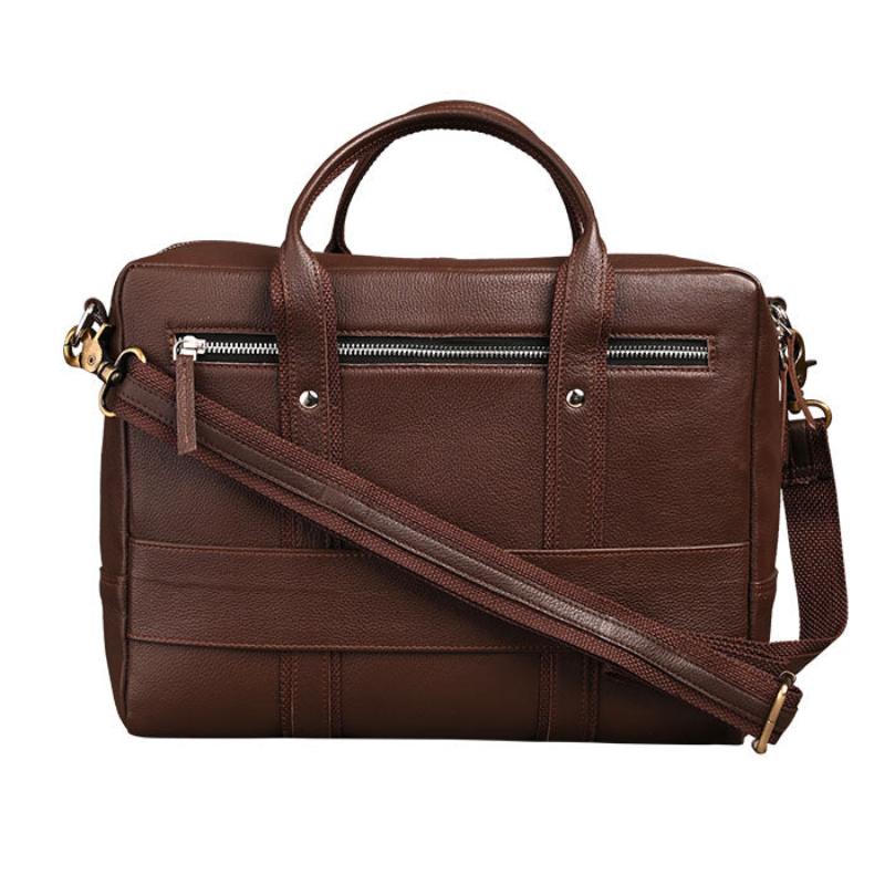 leather laptop office bag back side with strap