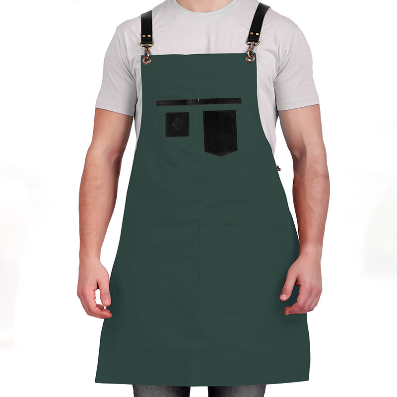 green apron dress for kitchen use 