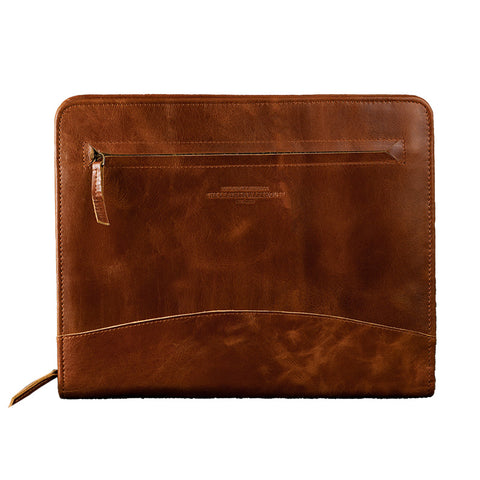 Leather legal paper folder front brown 