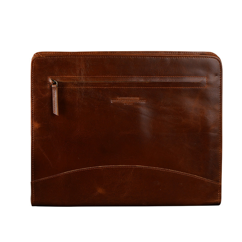 Leather legal paper folder front zipper 