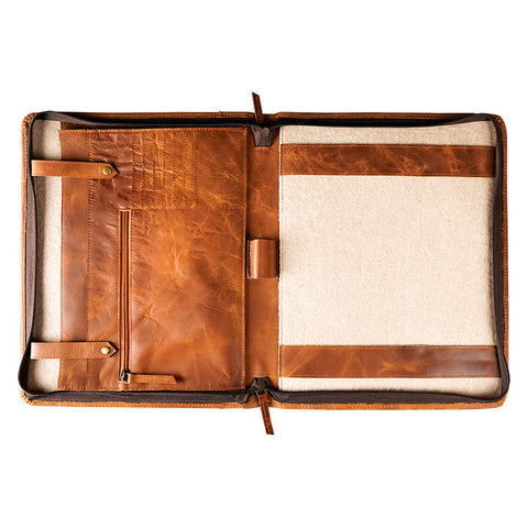 Leather legal document folder open 