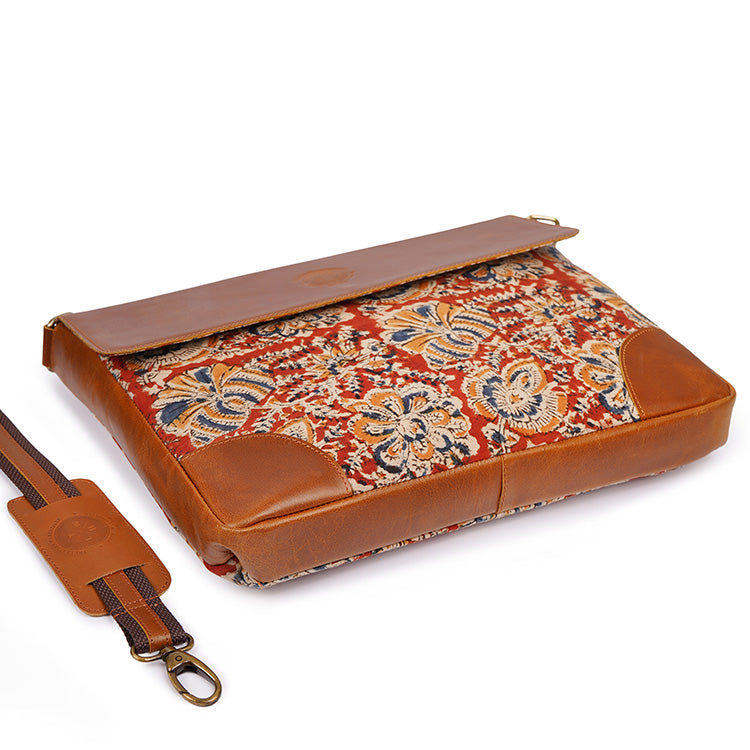 side angle laptop office bag kalamkari fabric 