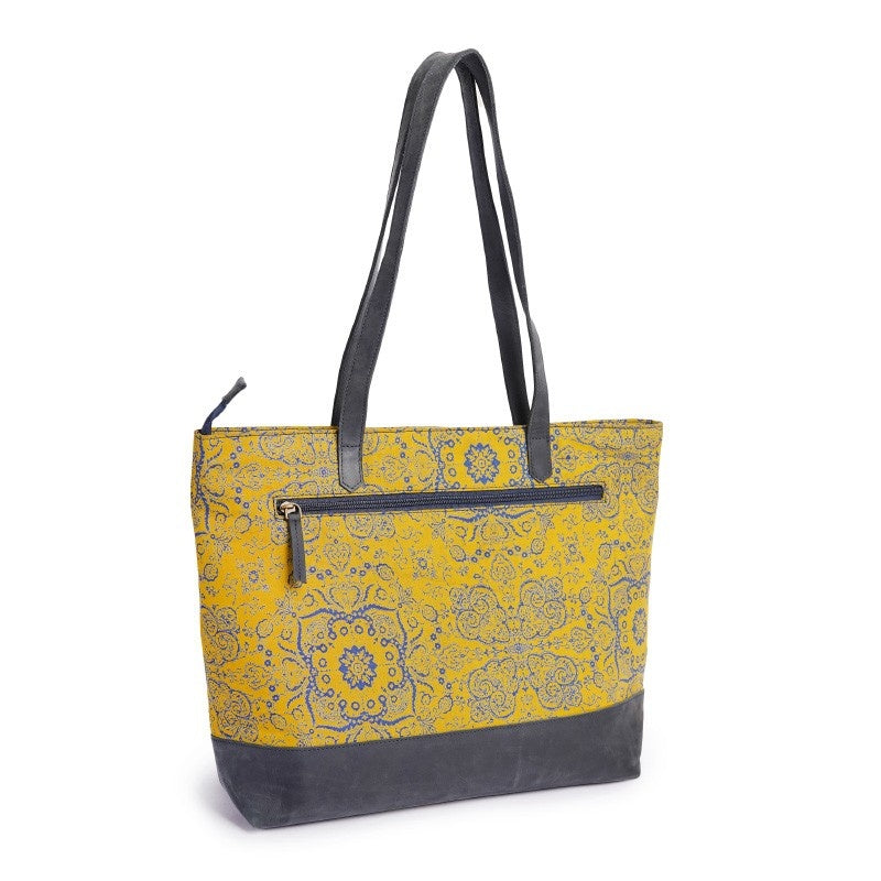 back side of stylish fabric tote bag for women