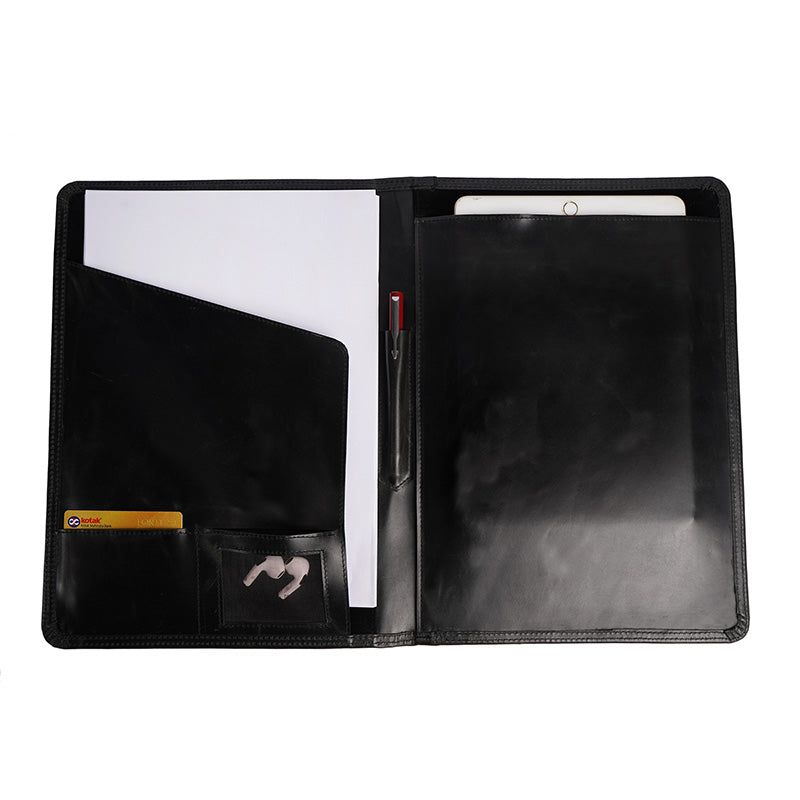 leather paper case black open