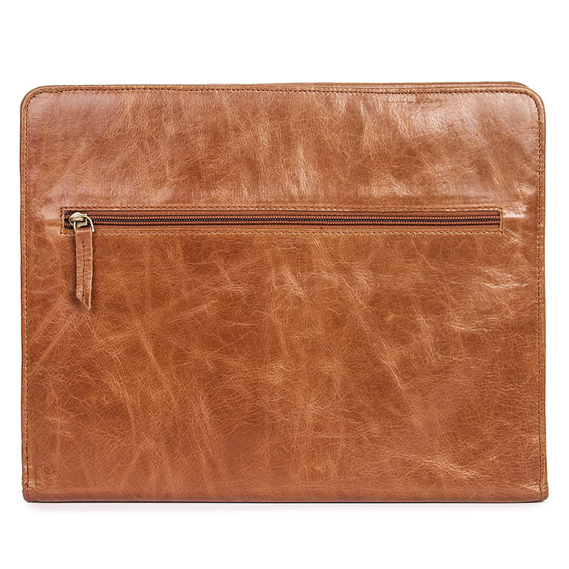 back A4 leather document folder tan