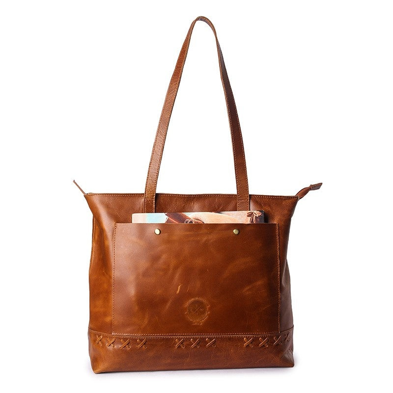 crunch tan leather tote bag for girls