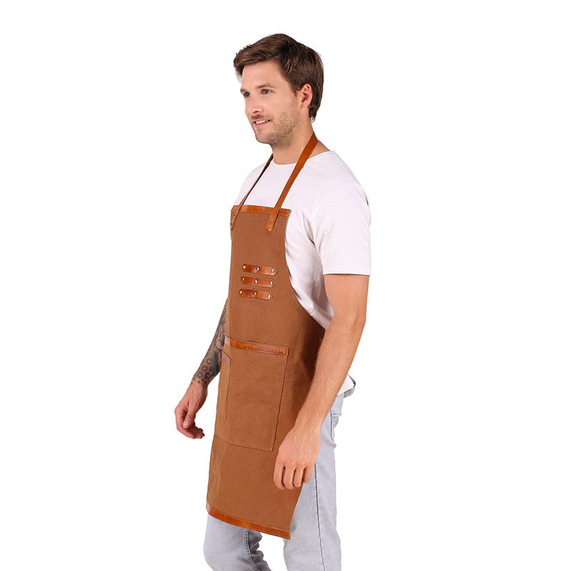 side image a a chef wearing canvas apron