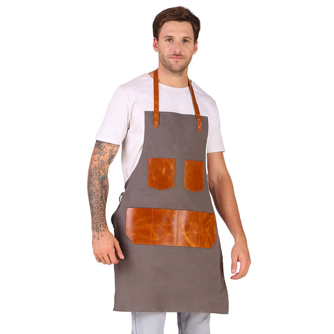4 pocket canvas apron for chef kitchen front angle