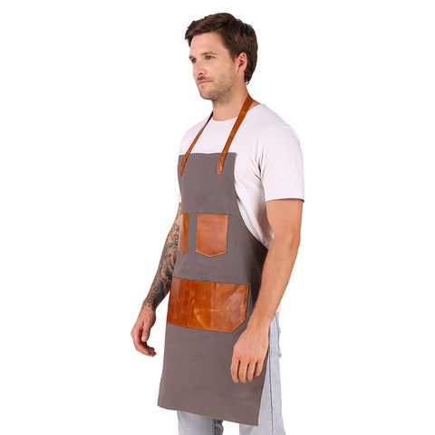 4 pocket canvas apron for chef kitchen side angle