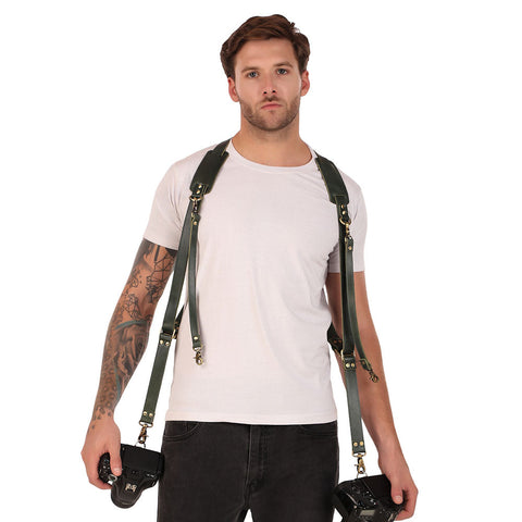 green leather warehouse leather camera strap dual for photographers