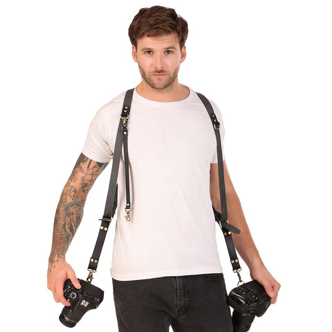 leather warehouse leather camera strap dual for photographers black
