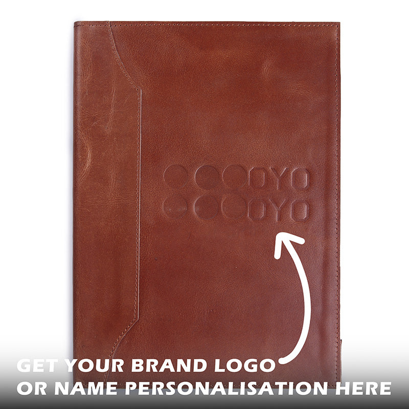 Premium leather menu cover with brand name customization