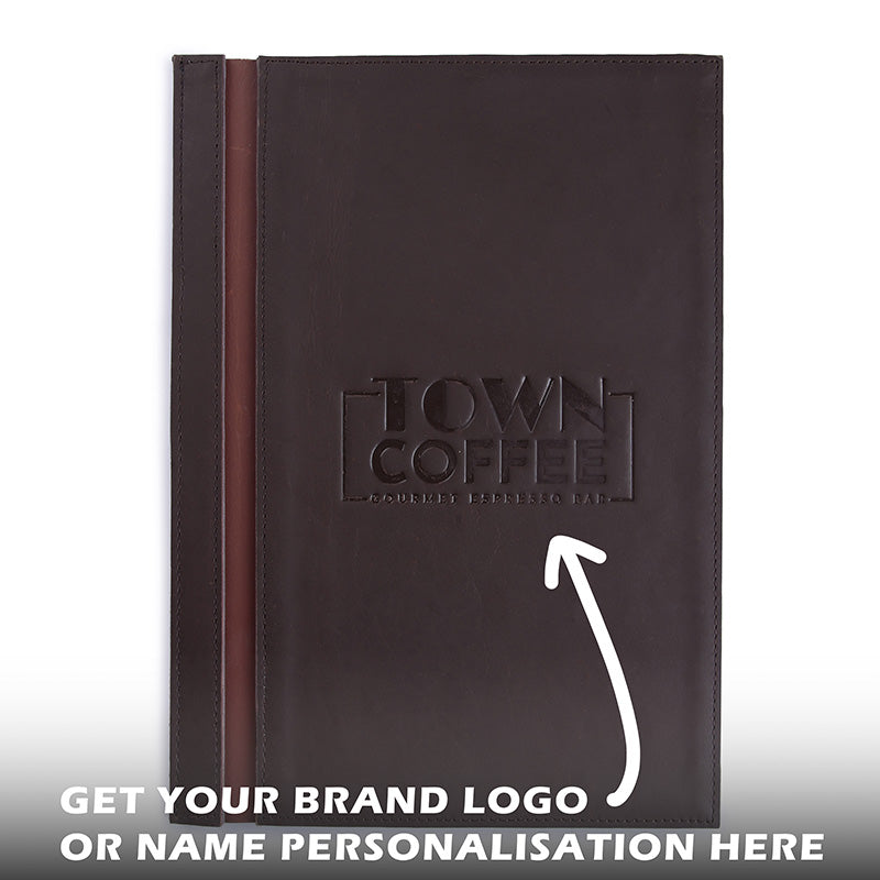 Embossed logo leather menu cover for resto bars