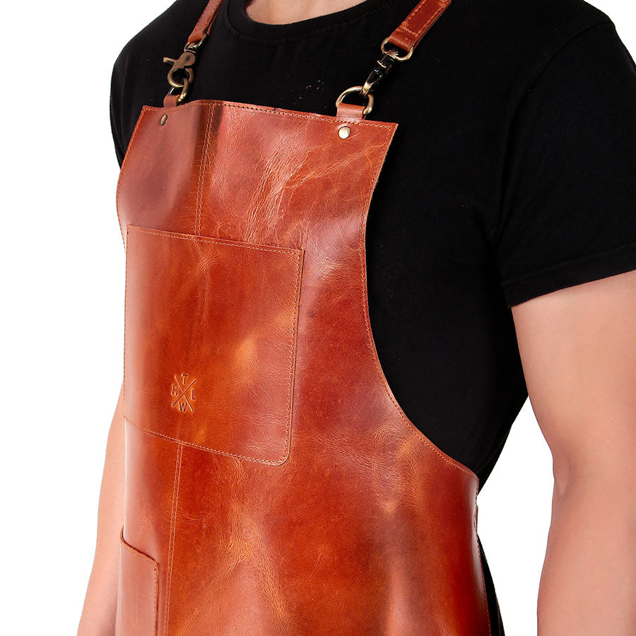 closs up leather apron 