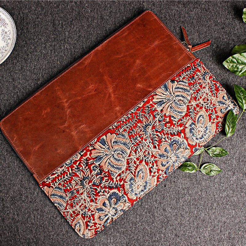 indian print leather laptop sleeve