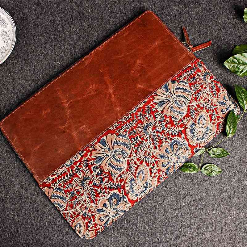 indian print leather laptop sleeve