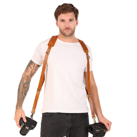 leather warehouse leather camera strap dual for photographers crunch tan